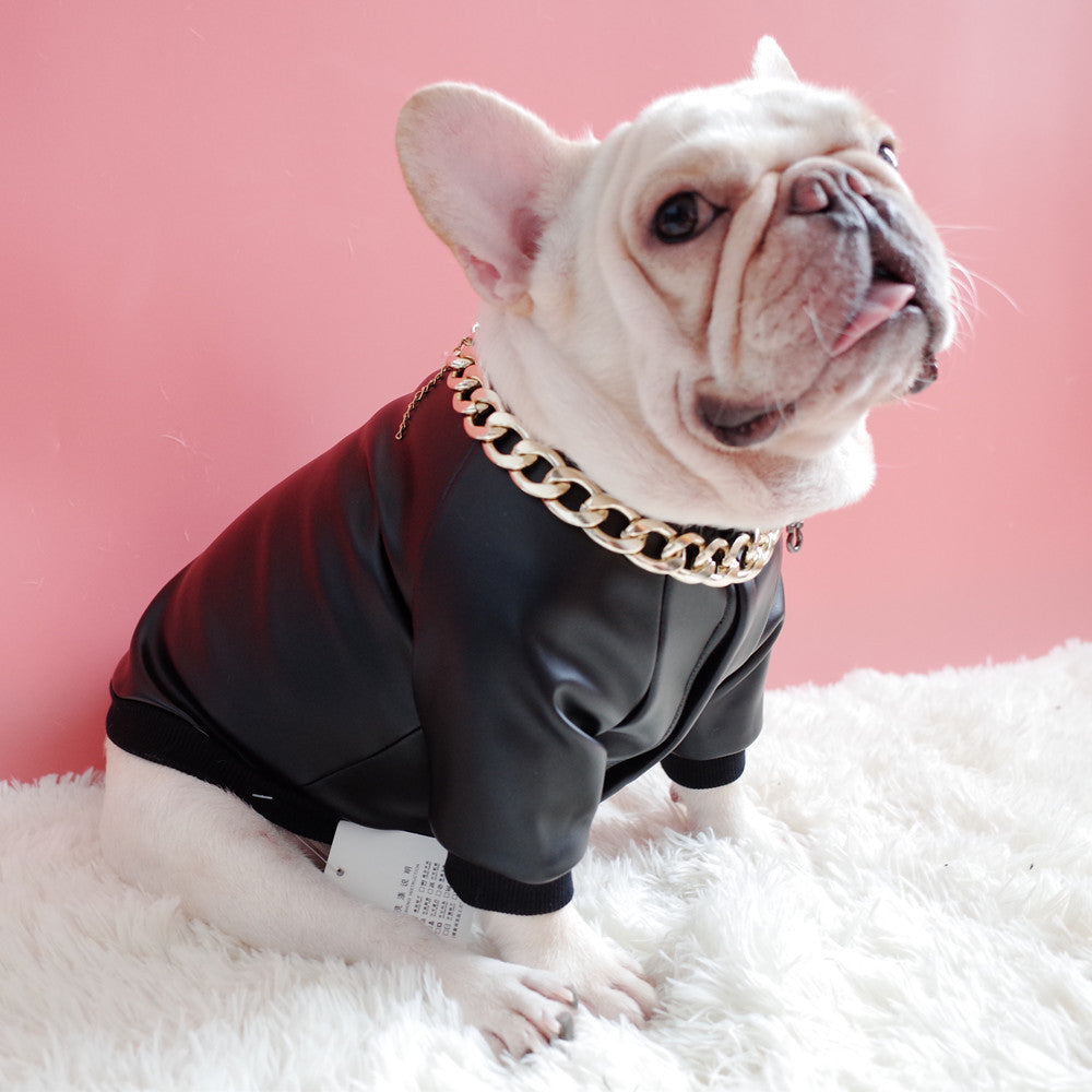 Velvet Zipper Stretch PU Leather Dog Clothes for Schnauzers
